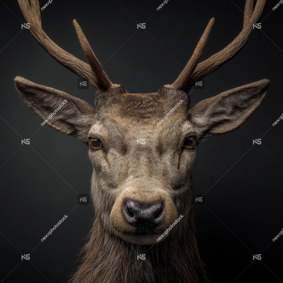 A Deer S Head Portrait Against A Dark Background Showcasing Its Antlers And Attentive Gaze — Stock Photo