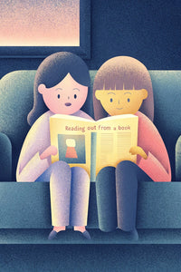 A Digital Illustration Of A Man And Woman Sitting Together On A Couch Reading Books — Stock Illustration