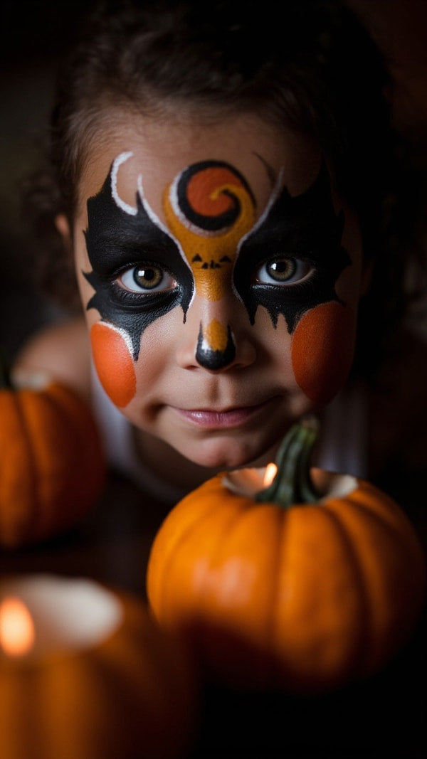 A Young Child In A Close Up Shot Wearing Face Paint That Resembles A Cat S Face — Stock Photo