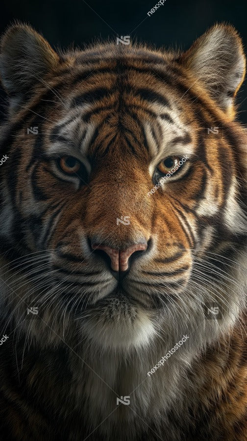 Tiger Portrait With A Close Up View Of Its Face Showcasing Its Detailed Fur And Intense Gaze — Stock Photo