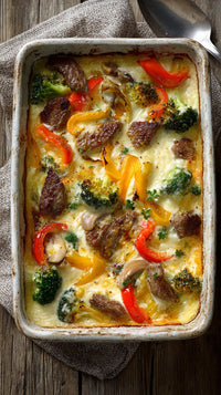 A Baked Chicken Casserole With Broccoli And Peppers In A Rectangular Baking Dish Ready To Be Served — Stock Photo