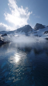a view of a glacial lake with majestic mountains in the background and clear blue water reflecting the sunlight - Stock Video