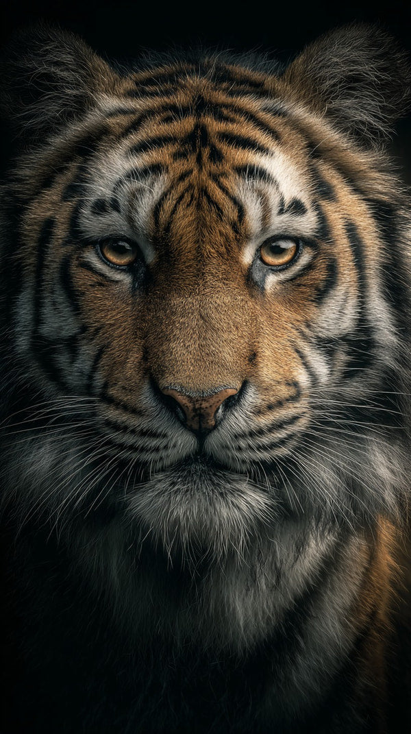 Tiger Portrait With Close Up View Of Its Face Showcasing Its Striking Features And Intense Gaze — Stock Photo