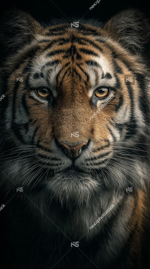 Tiger Portrait With Close Up View Of Its Face Showcasing Its Striking Features And Intense Gaze — Stock Photo