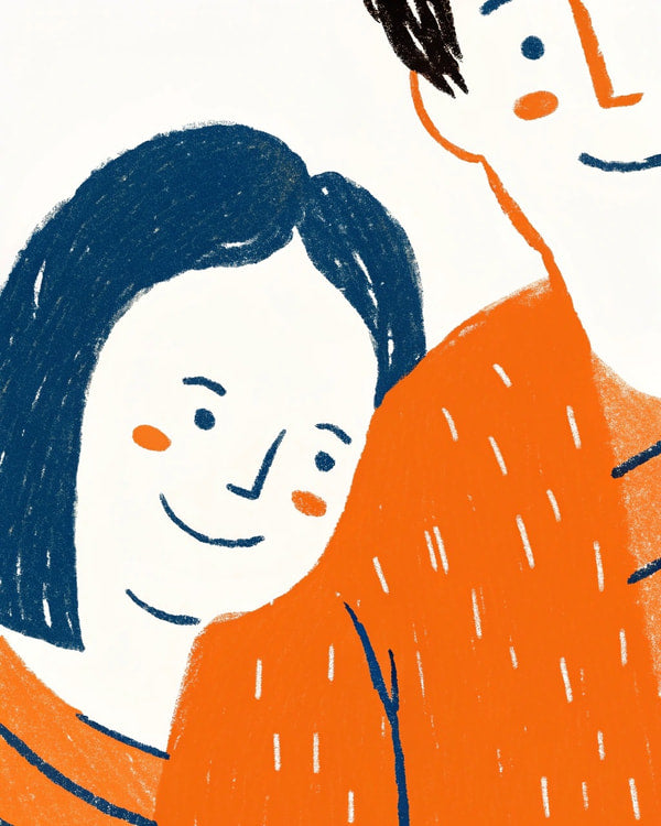 Hand Drawn Illustration Of A Couple Sharing An Embrace With The Woman Wearing A Red Top And The Man In A Blue Sweater — Stock Illustration