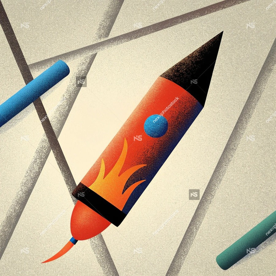 Illustration Of A Rocket With A Lit Fuse And Blue Flame On A White Background — Stock Illustration