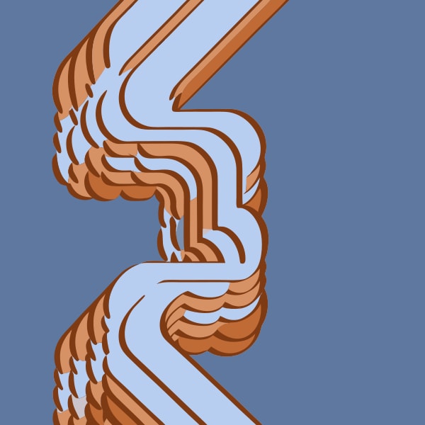 Abstract Design With Curved Lines And Shapes Resembling A Stylized Representation Of A Ribbon Wave Pattern Set Against A Plain Blue Background — Stock Vector