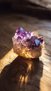 Amethyst Crystal Cluster On Wooden Table — Stock Photo