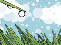 Bubbles Floating In The Air Against A Backdrop Of Green Grass And Blue Sky — Stock Illustration