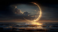 Moonlit Ocean Scene With A Magical Glowing Moon And Sparkling Stars In The Sky — Stock Photo