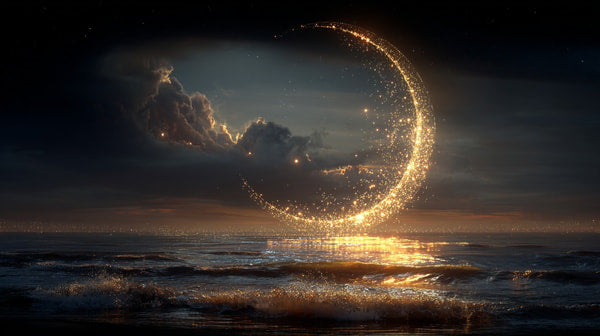 Moonlit Ocean Scene With A Magical Glowing Moon And Sparkling Stars In The Sky — Stock Photo