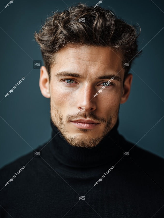 A Portrait Of A Man With Short Hair Captured In A Close Up Shot Against A Dark Background — Stock Photo
