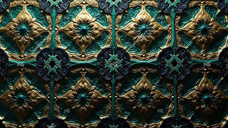 Golden Decorative Patterns With A Teal Background — Stock Photo