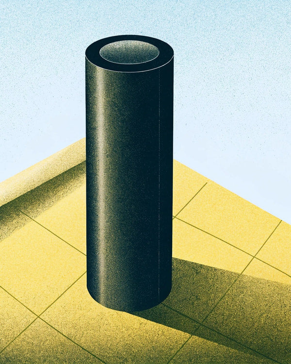 A Single Cylindrical Column Stands Prominently Against A Yellow Wall Casting A Soft Shadow On The Ground Below — Stock Illustration