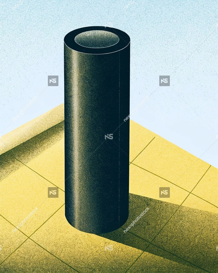 A Single Cylindrical Column Stands Prominently Against A Yellow Wall Casting A Soft Shadow On The Ground Below — Stock Illustration