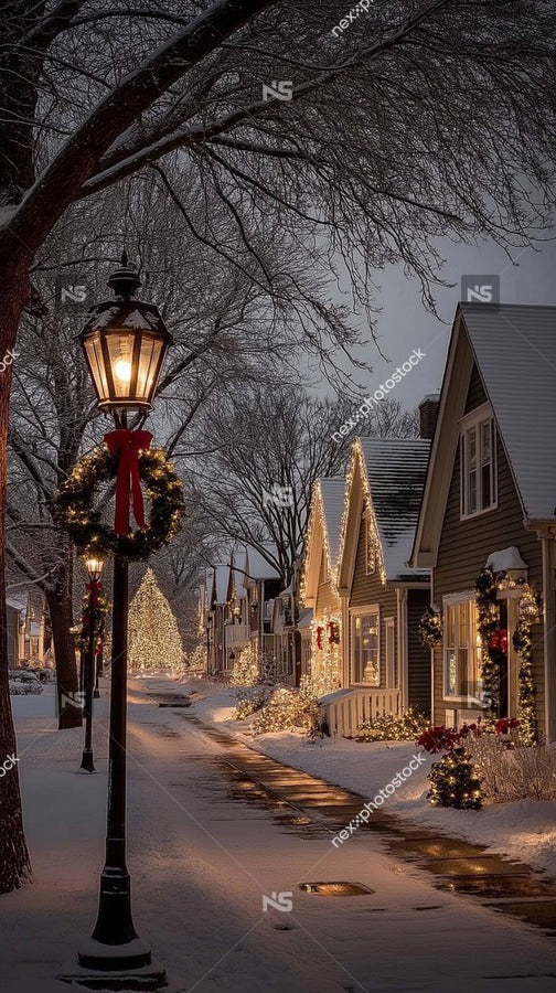 Christmas Lights Illuminate Houses In A Residential Area During Nighttime Creating A Festive Atmosphere — Stock Photo