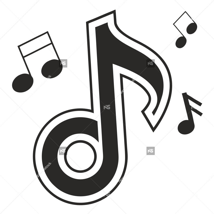 Black And White Image Musical Notation Symbols Including A Treble Clef Notes And Rests Set Against A White Background — Stock Vector