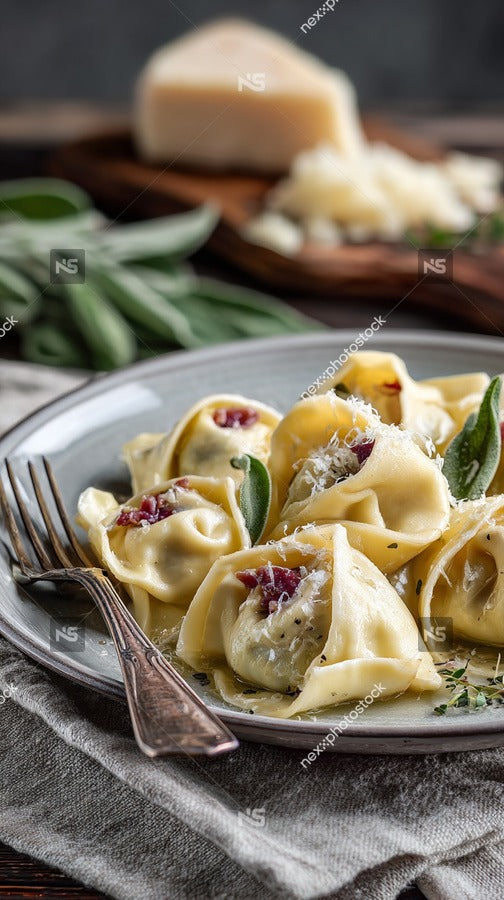 Creamy Pasta With Red Sauce On A Plate Garnished With Herbs And Cheese Served Alongside A Wedge Of Parmesan Cheese — Stock Photo