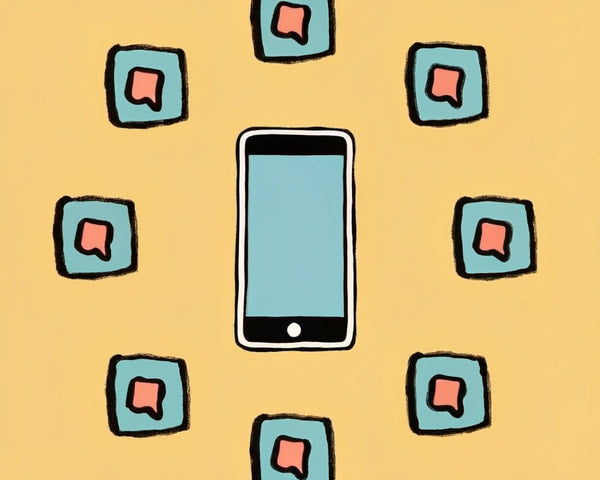 Displays A Smartphone Screen With Multiple Social Media Icons Arranged In A Circular Pattern Set Against A Yellow Background — Stock Illustration