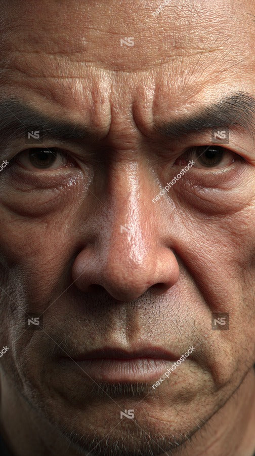 Aging Asian Man With Wrinkles And A Stern Expression Captured In A Close Up Portrait — Stock Photo