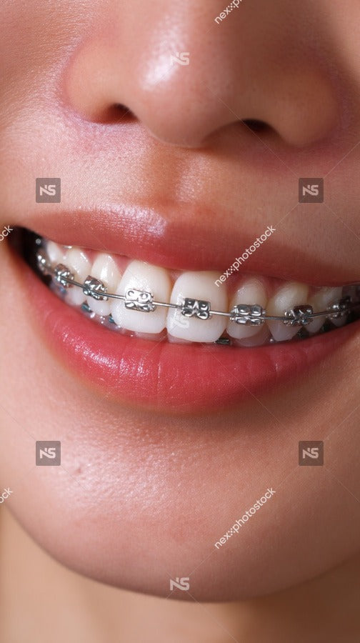A Woman Smiling Broadly Revealing A Set Of Braces — Stock Photo