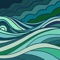 Stylized Ocean Waves With Abstract Swirls And Patterns Set Against A Dark Blue Background With Hints Of Lighter Blues And White — Stock Vector