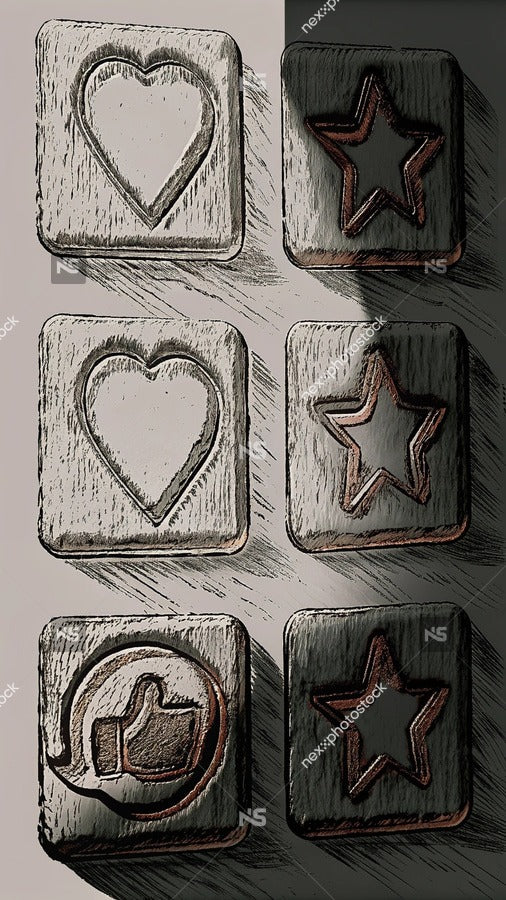 Six Heart Shaped Stickers Each Adorned With A Star Arranged In Two Rows Of Three — Stock Illustration
