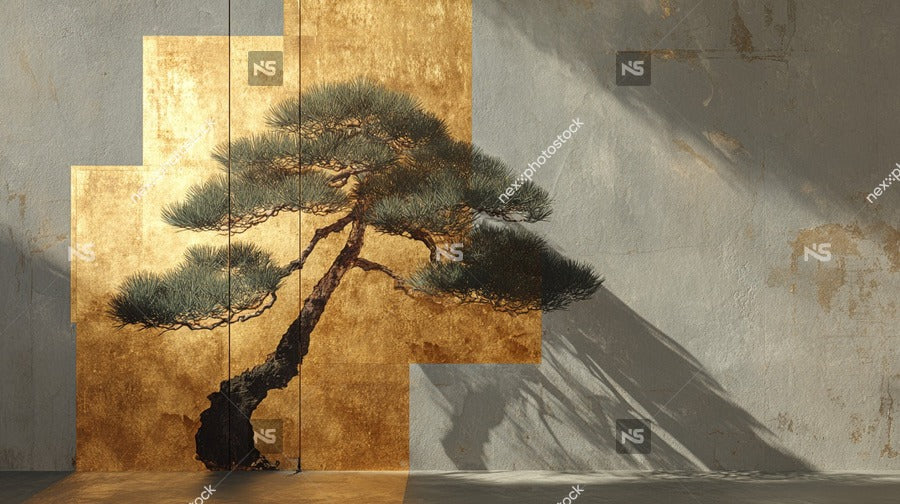 A Large Ornate Bonsai Tree Mural Painted In A Realistic Style On A Wall — Stock Photo