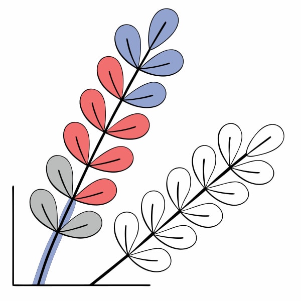 Graphic Illustration Of A Plant With Red And Blue Leaves In A White Background — Stock Vector