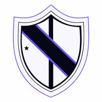 Displays A Graphic Design Of A Shield Emblem With A Blue Background And A White Border — Stock Vector