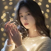 A Young Woman With Long Hair Wearing A White Sweater Is Captured In Soft Lighting — Stock Photo