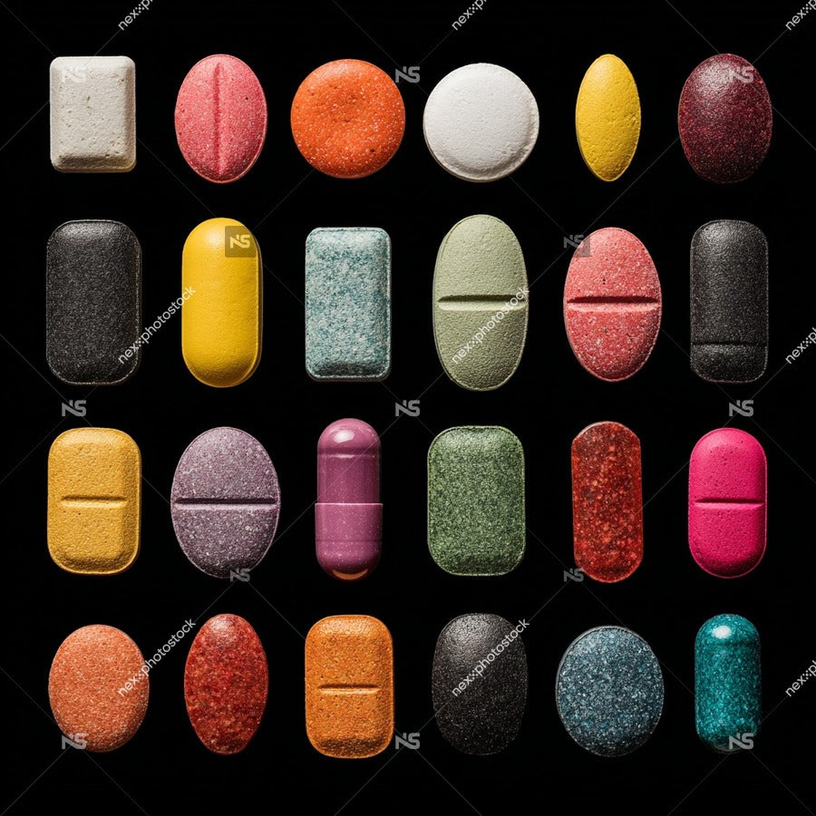 A Collection Of Colorful Pill Capsules Arranged In A Grid Pattern Against A Dark Background — Stock Photo