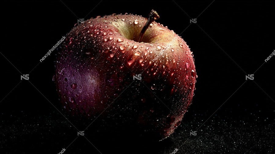 A Single Red Apple With Droplets Of Water On Its Surface — Stock Photo