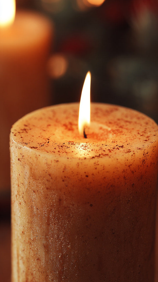 A Lit Cinnamon Scented Candle In A Jar — Stock Photo