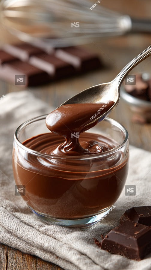 A Bowl Of Chocolate Dessert With A Spoon Placed On A Table — Stock Photo
