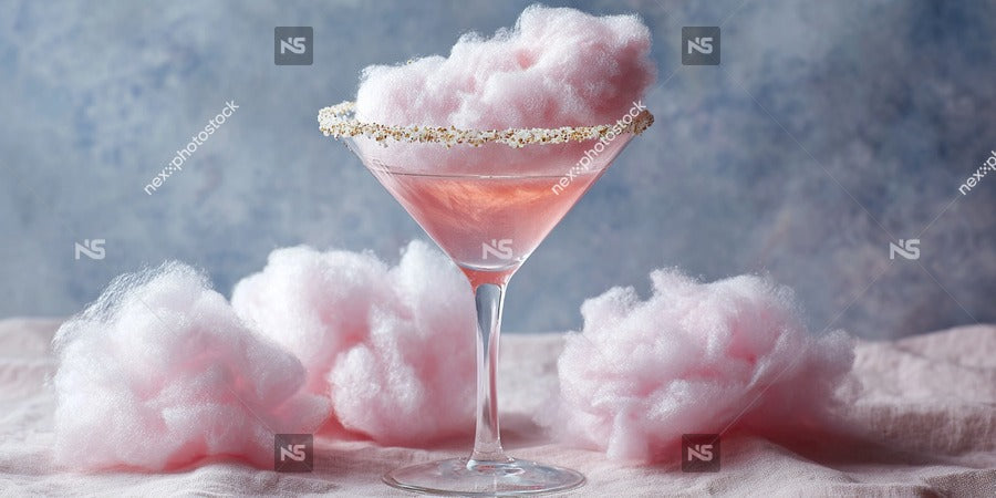 A Pink Fluffy Cotton Candy Martini With A Garnish Of Sprinkles On A Table — Stock Photo