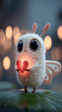 features a small plush toy with large eyes and antennae resembling an insect standing on a leaf - Stock Video