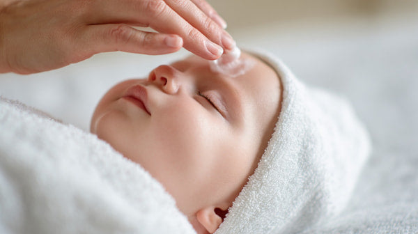 Baby Receiving A Gentle Massage From Mother S Hands With Mother S Hands Gently Placed On Baby S Head — Stock Photo