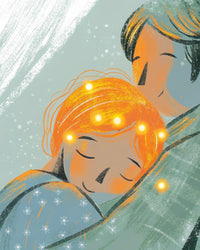Illustration Of A Woman And Child In A Cozy Embrace Under A Starry Sky — Stock Illustration
