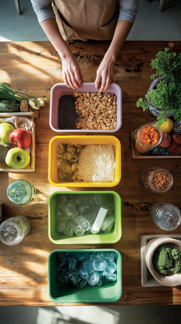 Shows A Person Standing At A Table With Various Food Items In Containers And Bowls — Stock Photo