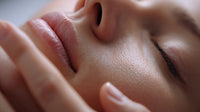 A Close Up Of A Woman S Face With A Focus On Her Eyes And Lips Capturing A Moment Of Relaxation Contemplation — Stock Photo