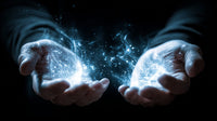 Hands Releasing Magic From Within Set Against A Dark Background With A Blue Glow Effect — Stock Photo