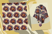 Floral Patterned Fabric With A Matching Cape And Dress Displayed On A Mannequin Against A Yellow Background — Stock Vector