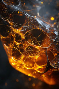 A Close Up Of A Glowing Spider Web With Orange And Yellow Hues Set Against A Dark Background — Stock Photo