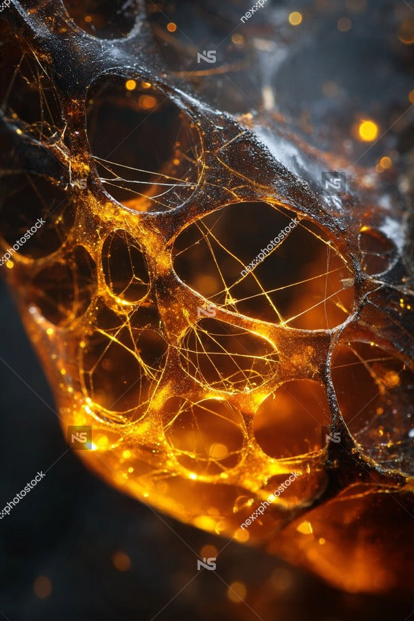 A Close Up Of A Glowing Spider Web With Orange And Yellow Hues Set Against A Dark Background — Stock Photo