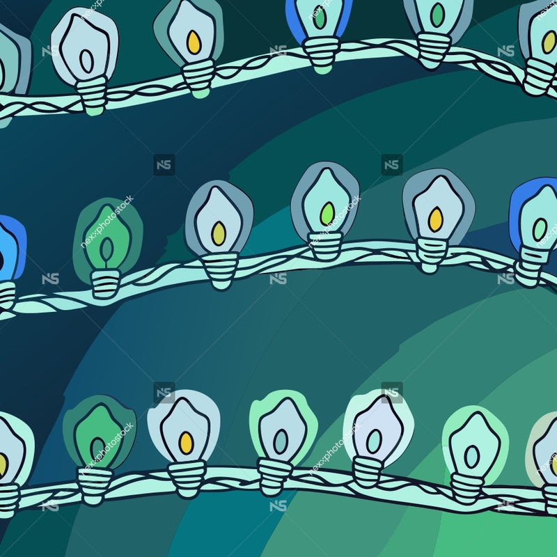 Colorful String Lights With Blue And Green Bulbs Arranged In A Row On A Wire Fence — Stock Vector