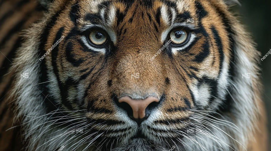 Majestic Tiger Portrait With Striking Eyes And Detailed Fur Set Against A Dark Background — Stock Photo