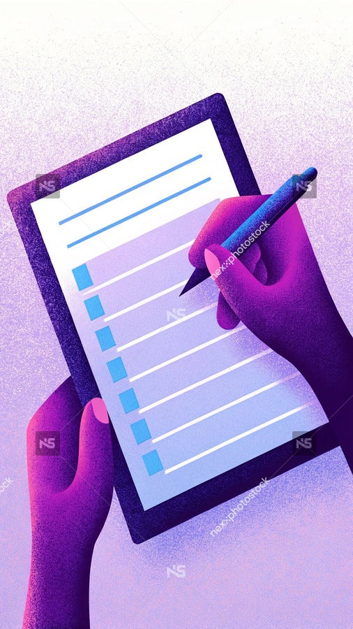 A Person S Hand Holding A Tablet With A Digital Note Taking App Open A List Of Items To Be Remembered Tasks To Be — Stock Illustration