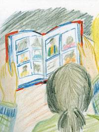 A Person Holding A Book In A Dark Room With The Light From The Book Illuminating Their Face — Stock Illustration