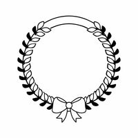 Black And White Illustration Of A Laurel Wreath Emblem With A Bow On Top Set Against A Plain Background — Stock Vector